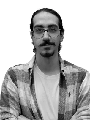 Black-and-white portrait of Mohammad Reza